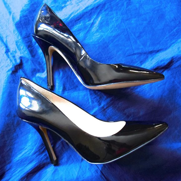 BLACK STILETTO HIGH HEELS-PATENT LEATHER-MINT CONDITION-ENZO ANGIOLINI-size 8-M - Picture 6 of 8